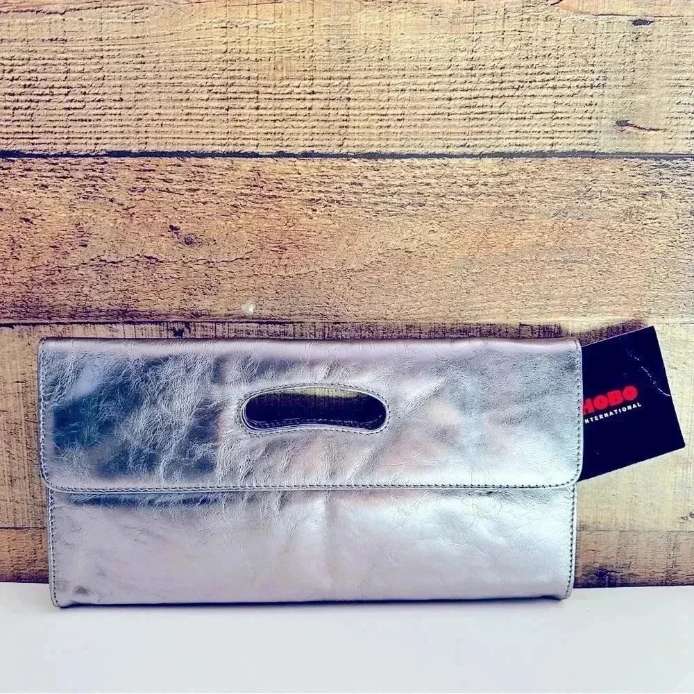 NWT Hobo International Katrina Metallic Pewter Clutch